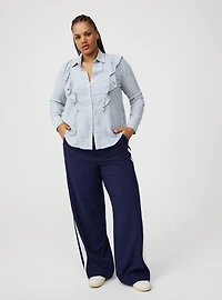 Ruffle Front Button-Up Shirt
