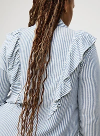 Ruffle Front Button-Up Shirt