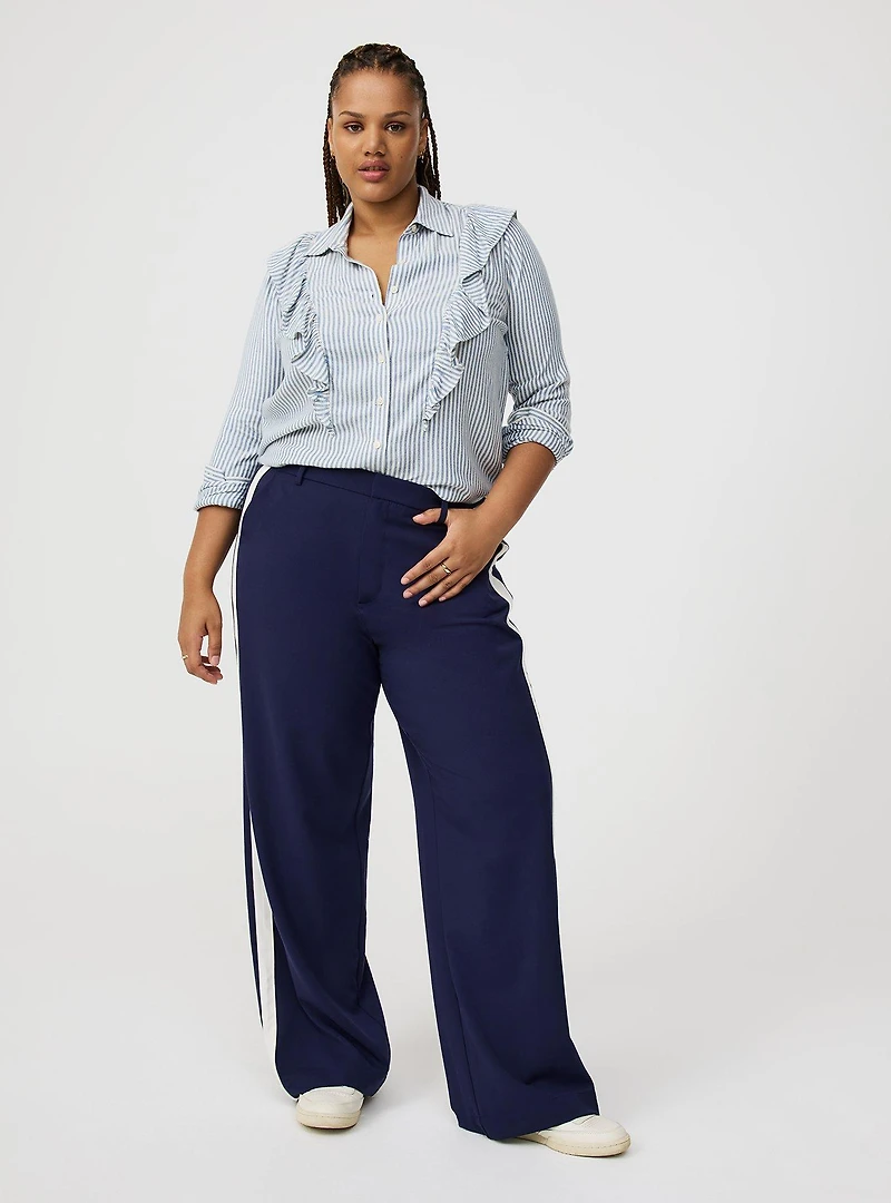 Ruffle Front Button-Up Shirt