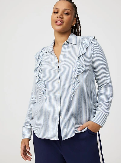 Ruffle Front Button-Up Shirt