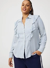 Ruffle Front Button-Up Shirt