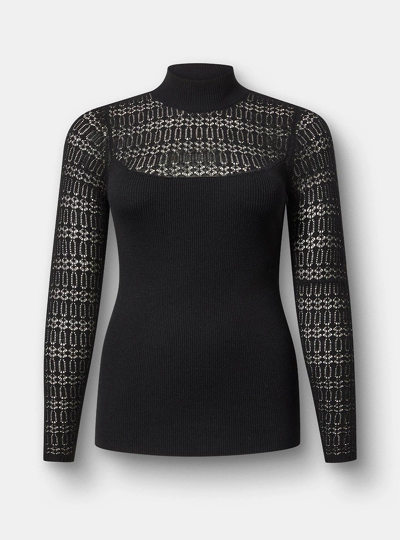 Pointelle Mock Neck Pullover