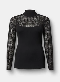 Pointelle Mock Neck Pullover