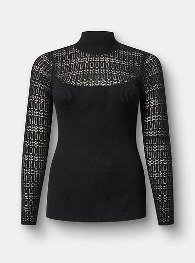 Pointelle Mock Neck Pullover