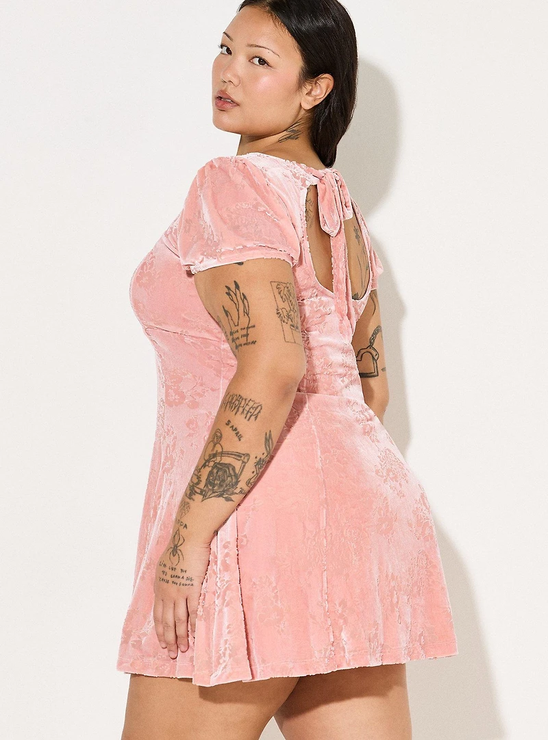 LoveSick Puff-Sleeve Velvet Mini Dress
