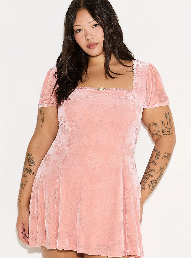 LoveSick Puff-Sleeve Velvet Mini Dress