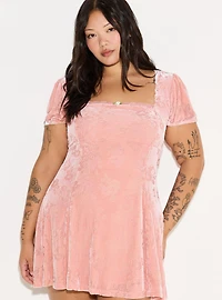 LoveSick Puff-Sleeve Velvet Mini Dress