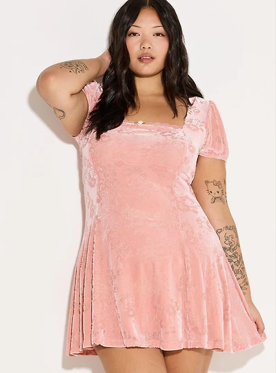 LoveSick Puff-Sleeve Velvet Mini Dress