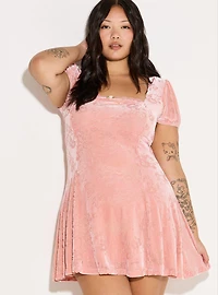 LoveSick Puff-Sleeve Velvet Mini Dress