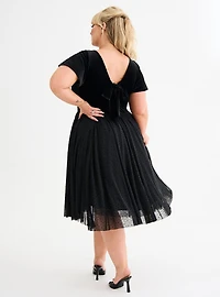 Retro Chic Flocked Mesh & Velvet Dress