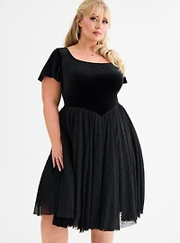 Retro Chic Flocked Mesh & Velvet Dress
