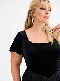 Retro Chic Flocked Mesh & Velvet Dress