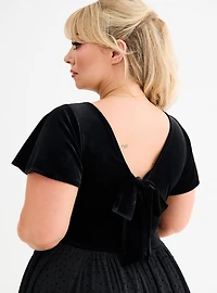Retro Chic Flocked Mesh & Velvet Dress
