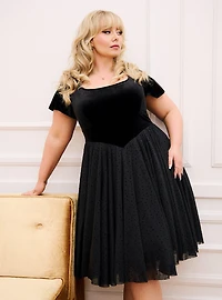 Retro Chic Flocked Mesh & Velvet Dress