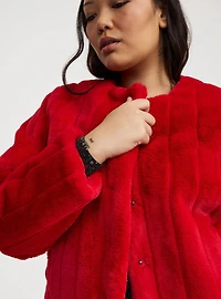 Collarless Faux Fur Jacket