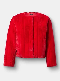 Collarless Faux Fur Jacket