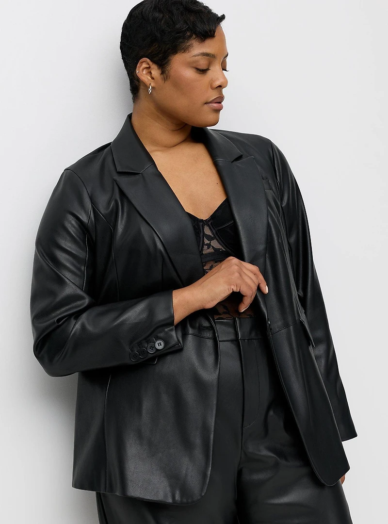 Faux Leather Tailored Blazer