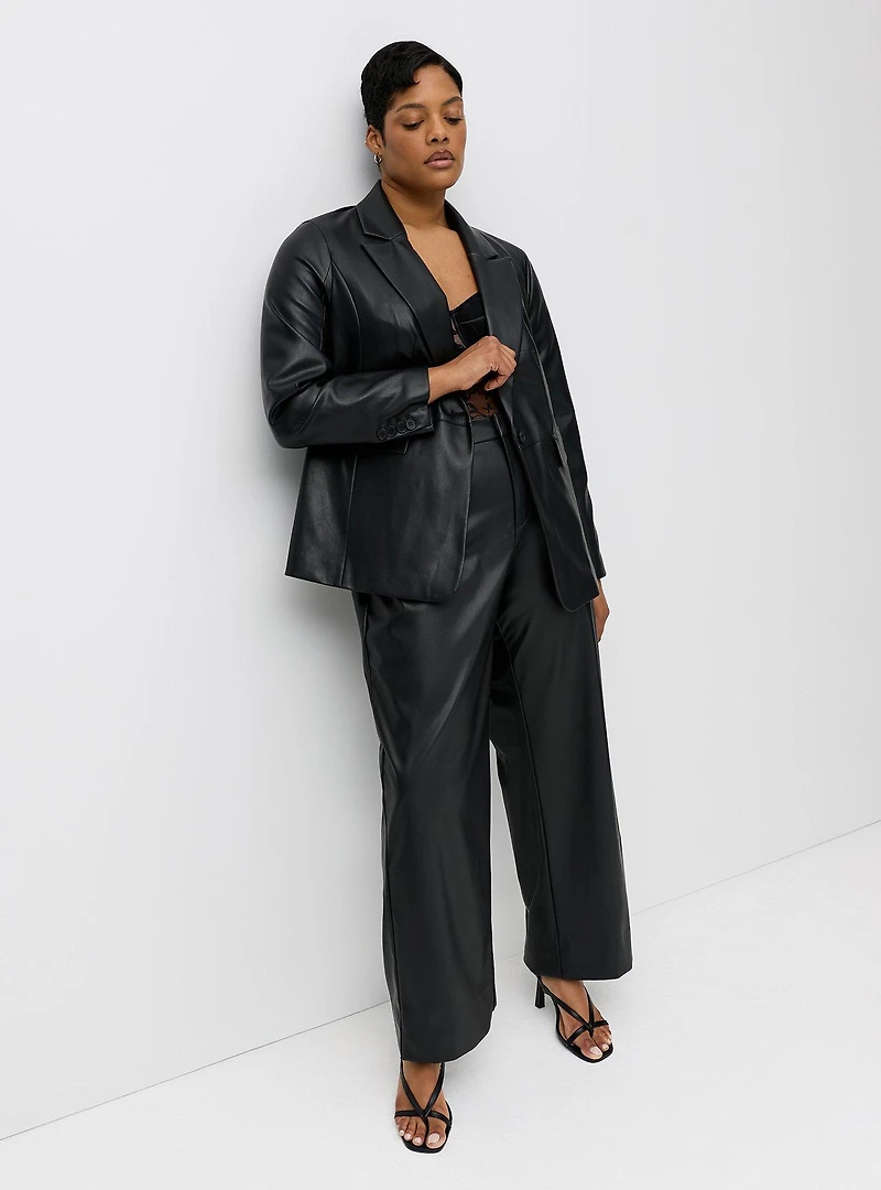 Faux Leather Tailored Blazer