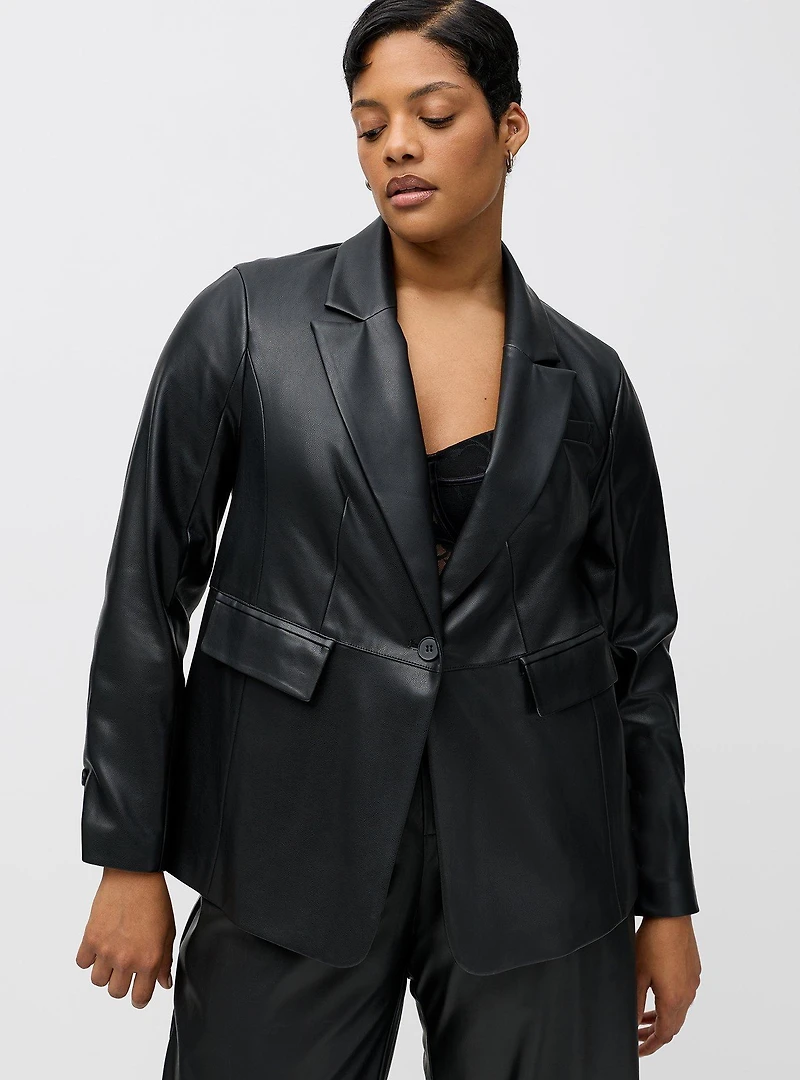 Faux Leather Tailored Blazer