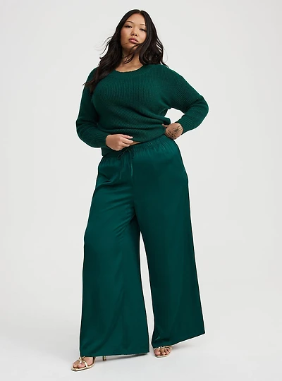 Wide Leg High-Rise Pull-On Satin Pant