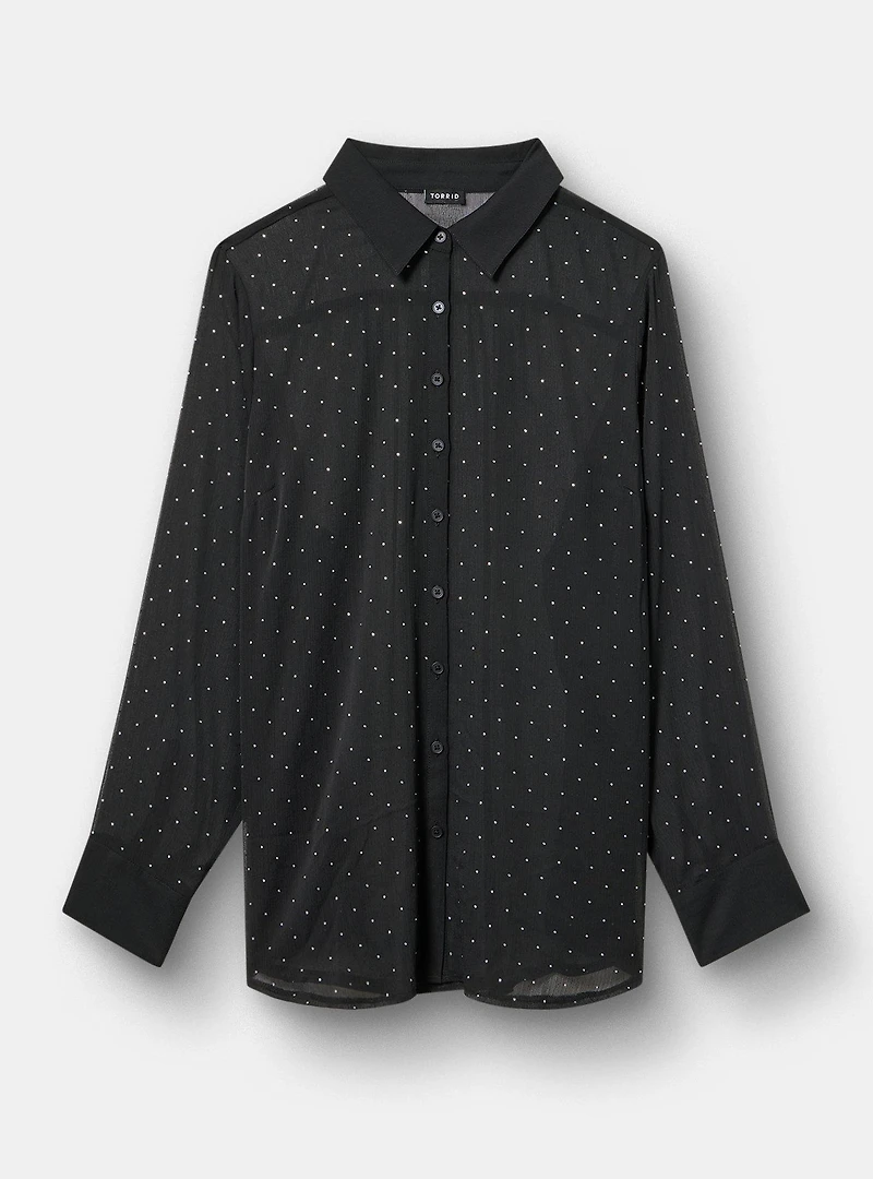 Rhinestone Button-Up Tunic Shirt