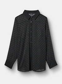 Rhinestone Button-Up Tunic Shirt