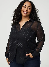 Rhinestone Button-Up Tunic Shirt