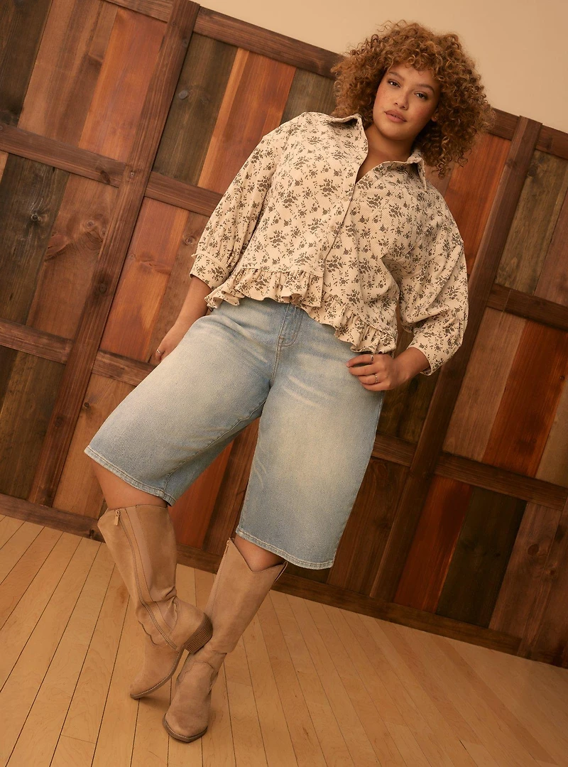 Festi Oversized Ruffle Button Down Top