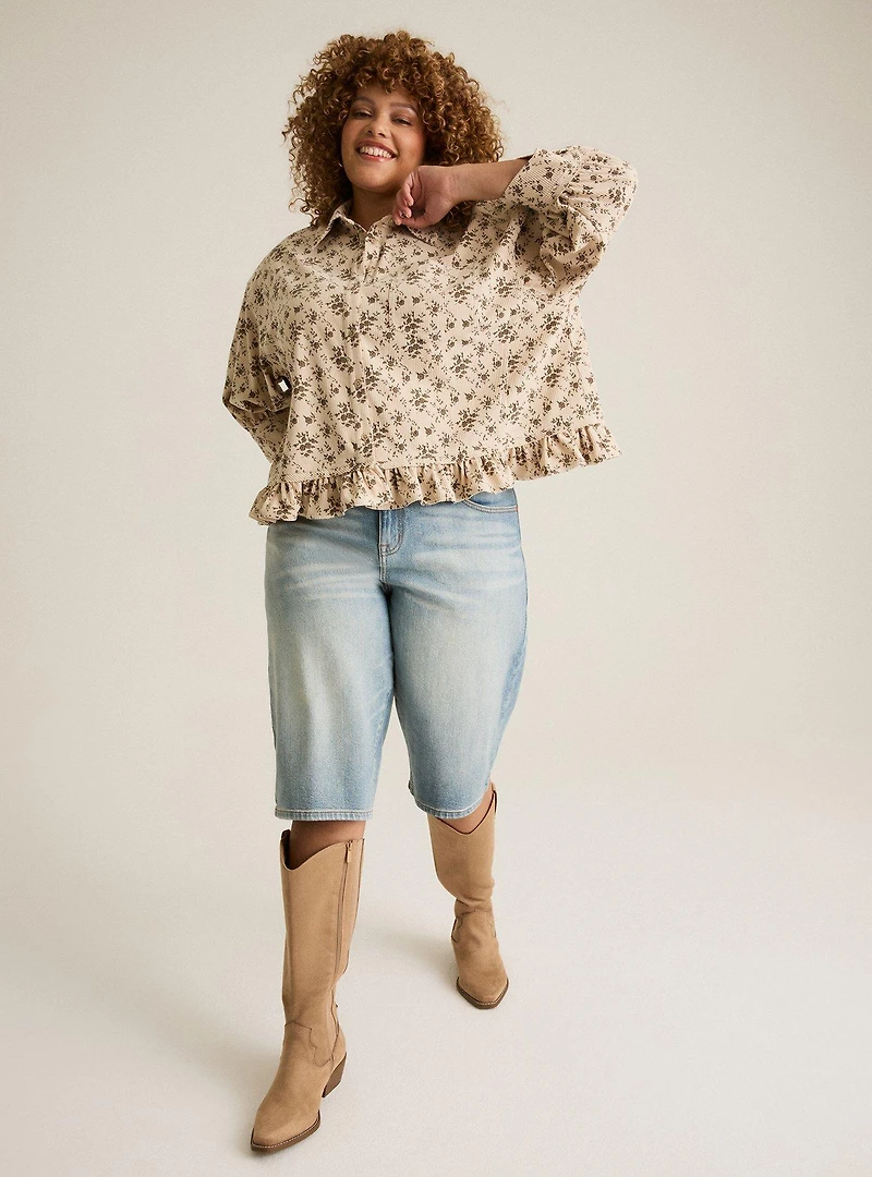 Festi Oversized Ruffle Button Down Top