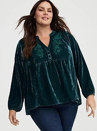 Embroidered Velvet Blouse