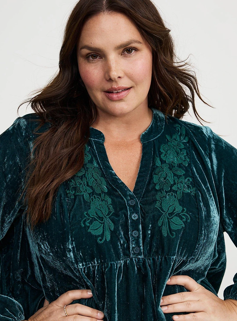 Embroidered Velvet Blouse