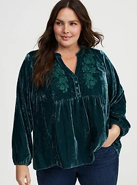 Embroidered Velvet Blouse