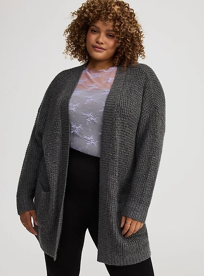 Drop Shoulder Open Front Cardigan
