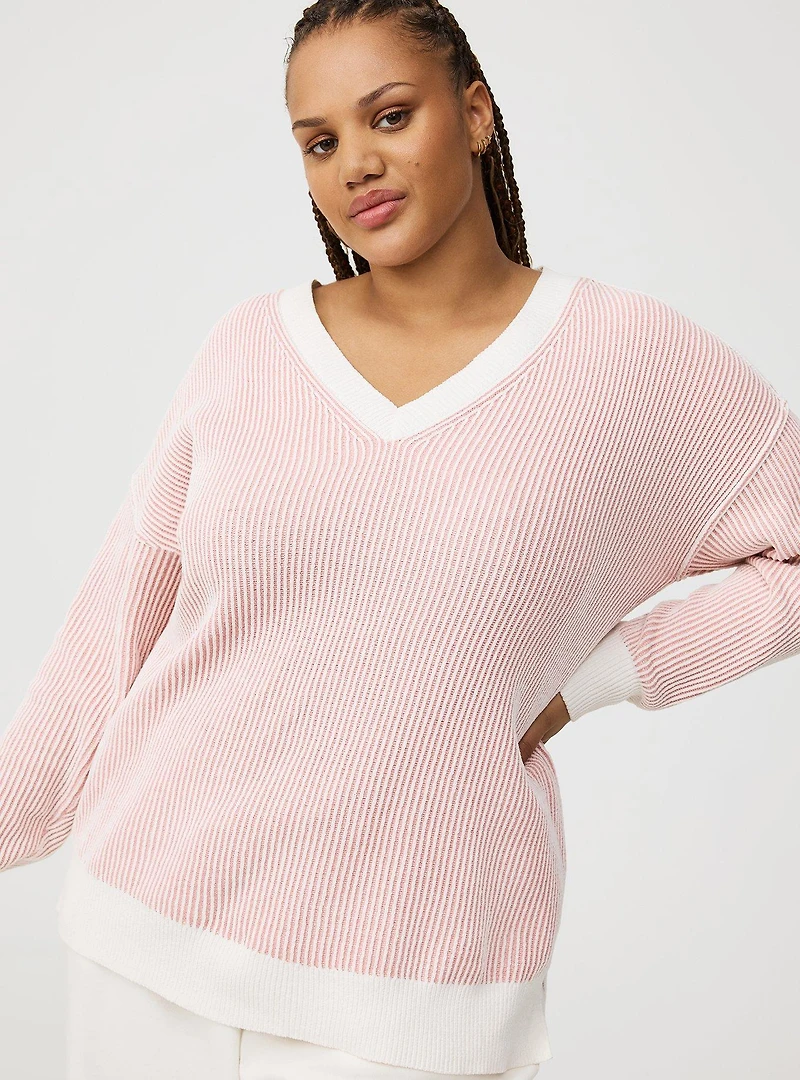 Chenille V-Neck Tunic Pullover Sweater