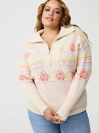 Fairisle Vegan Cashmere Half Zip Sweater