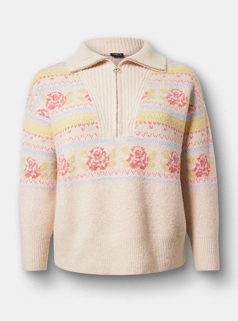 Fairisle Vegan Cashmere Half Zip Sweater