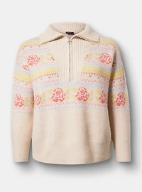 Fairisle Vegan Cashmere Half Zip Sweater