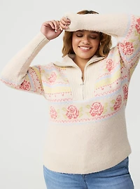 Fairisle Vegan Cashmere Half Zip Sweater