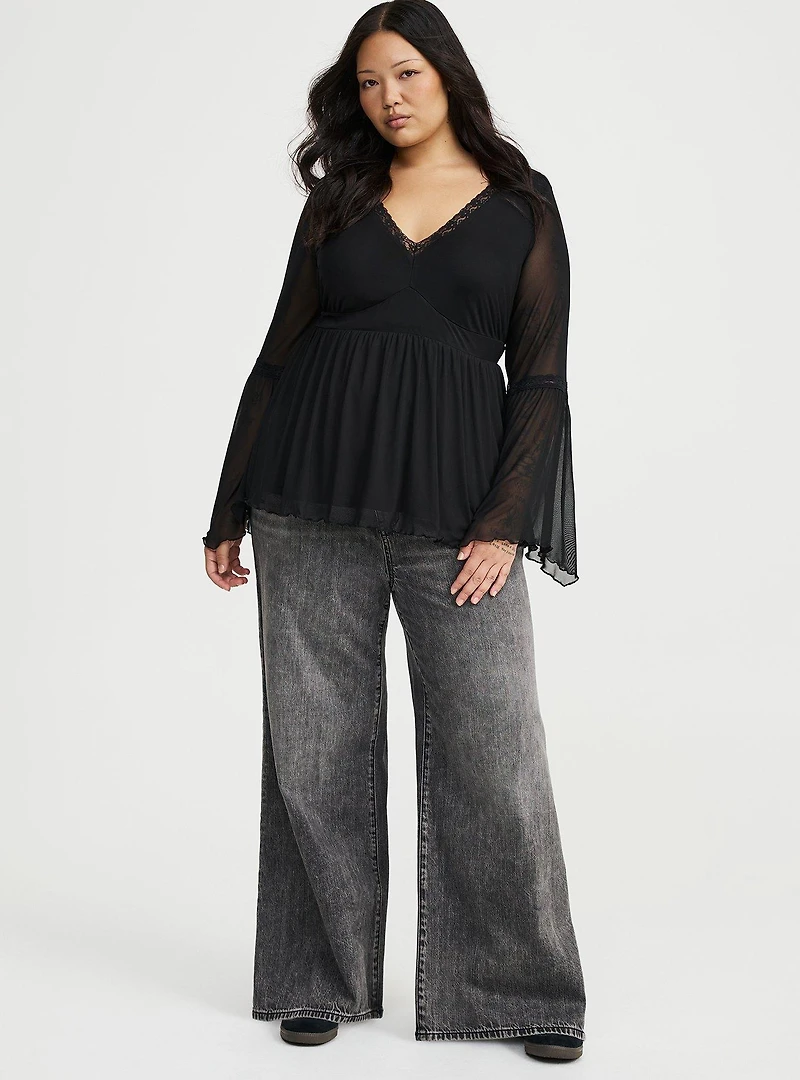 Mesh Long Sleeve Boho Top