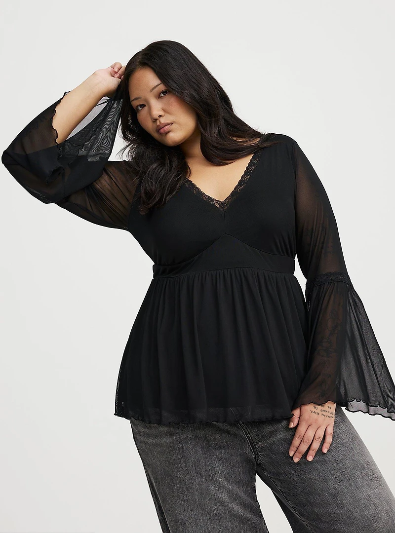 Mesh Long Sleeve Boho Top