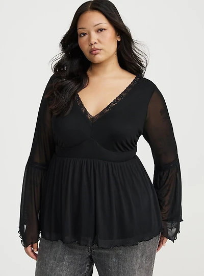 Mesh Long Sleeve Boho Top