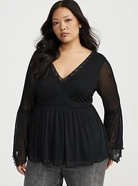 Mesh Long Sleeve Boho Top