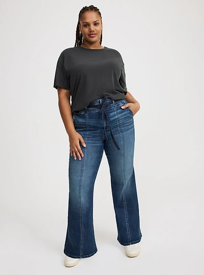 High-Rise Flare Tie-Belt Jean