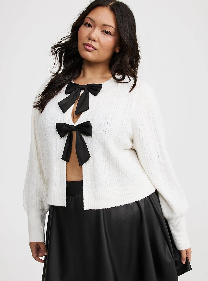 Vegan Cashmere Bow Shrug Pullover Sweater