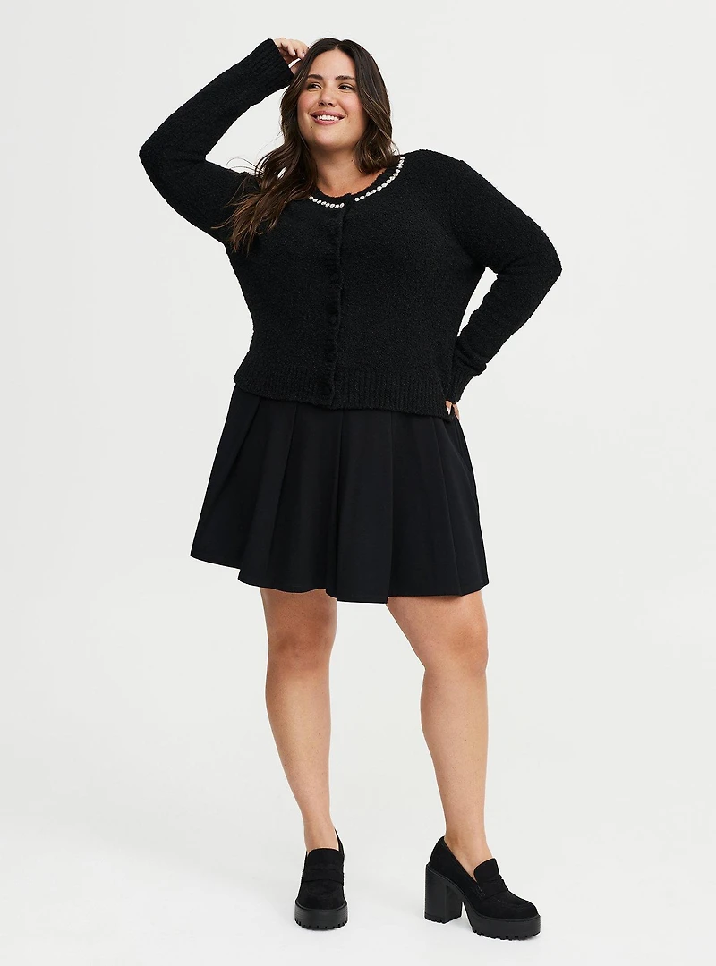 Boucle Embellished Crew Neck Cardigan