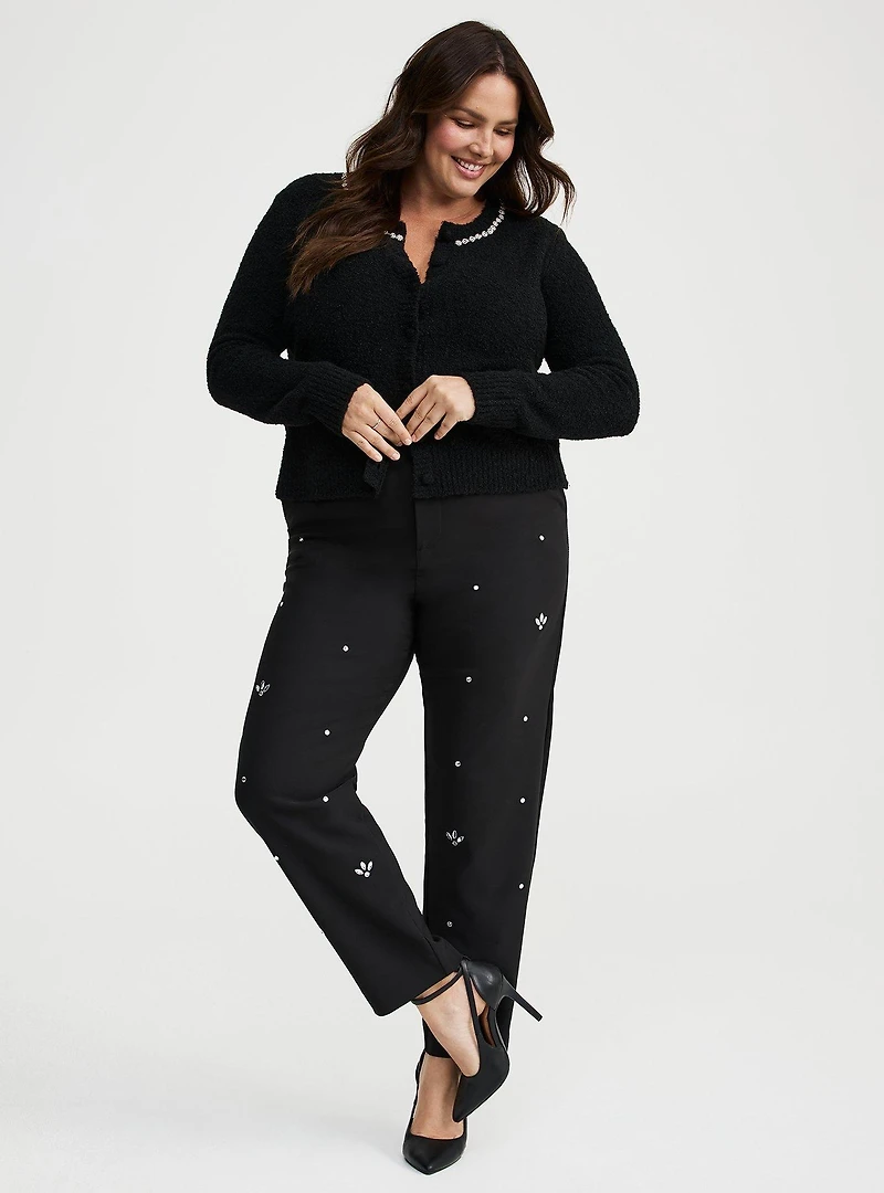 Boucle Embellished Crew Neck Cardigan