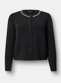 Boucle Embellished Crew Neck Cardigan