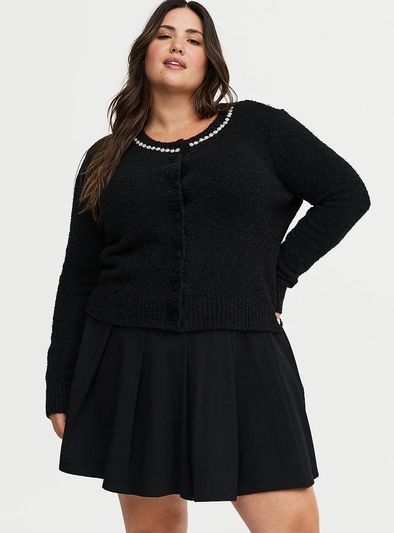 Boucle Embellished Crew Neck Cardigan