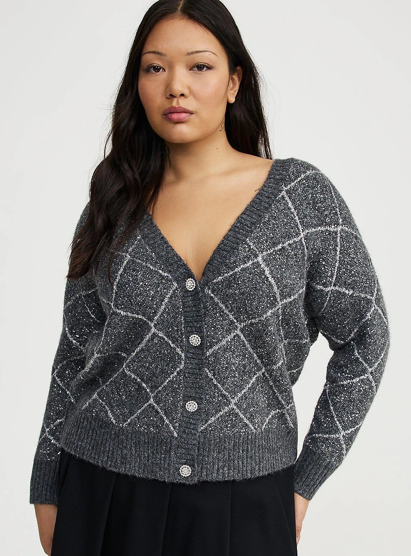 Metallic Vegan Cashmere V-Neck Cardigan