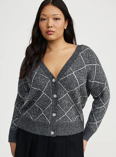 Metallic Vegan Cashmere V-Neck Cardigan